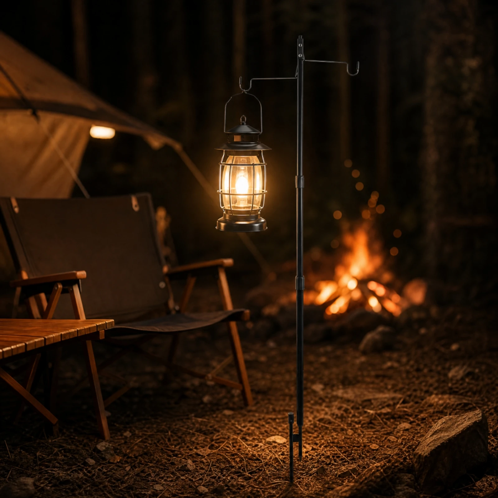 Foldable Lamp Stand with Side Hooks Aluminum Telescoping Lamp Stand Camping Lantern Pole Sturdy Corrosion Resistant