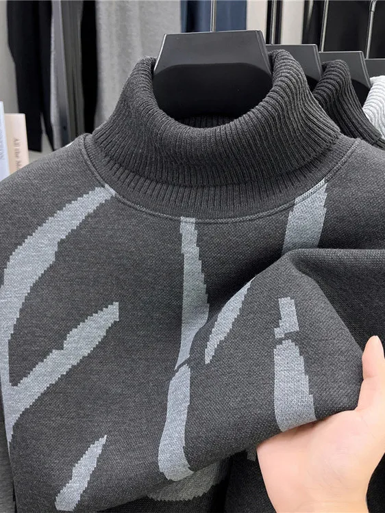 

Men's High Collar Fce Lined Thiened Knitted Sweater Winter Warm Base Layer irt Inteated Fce Regular Fit Commute S...