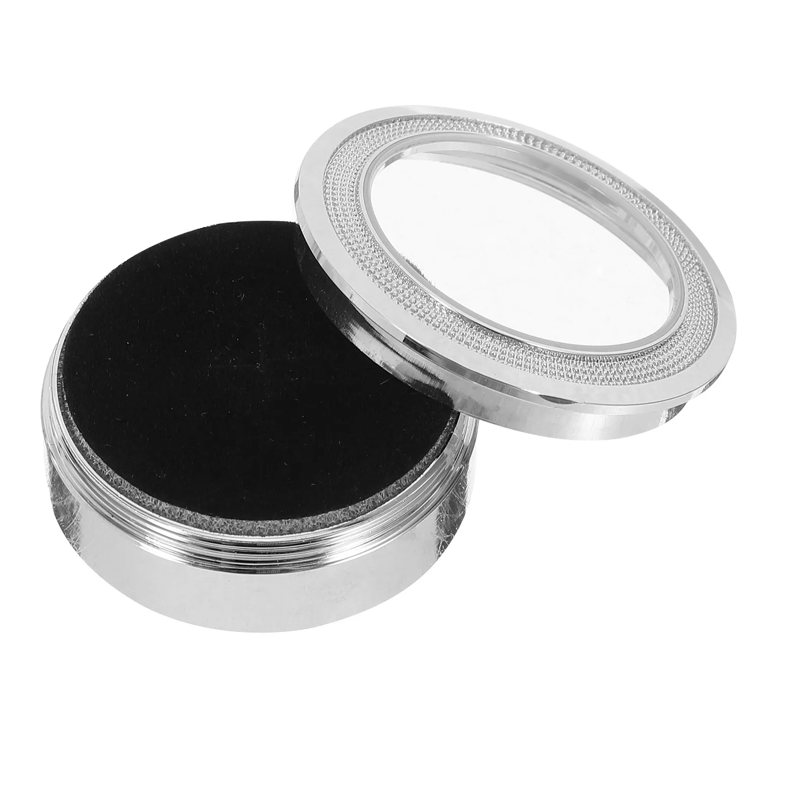 

Premium Metal Round Gem Display Box Clear Acrylic Lid Easy Open Design for Crystals Jewelry Boutique Display