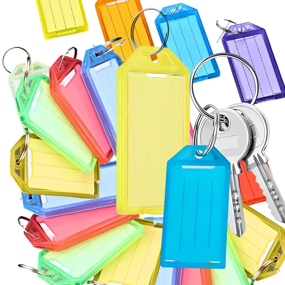 15/30/80pcs Random Color Flip Cover Key Identifier Tags Plastic Labels Rings for Home Office Classification Use YMY