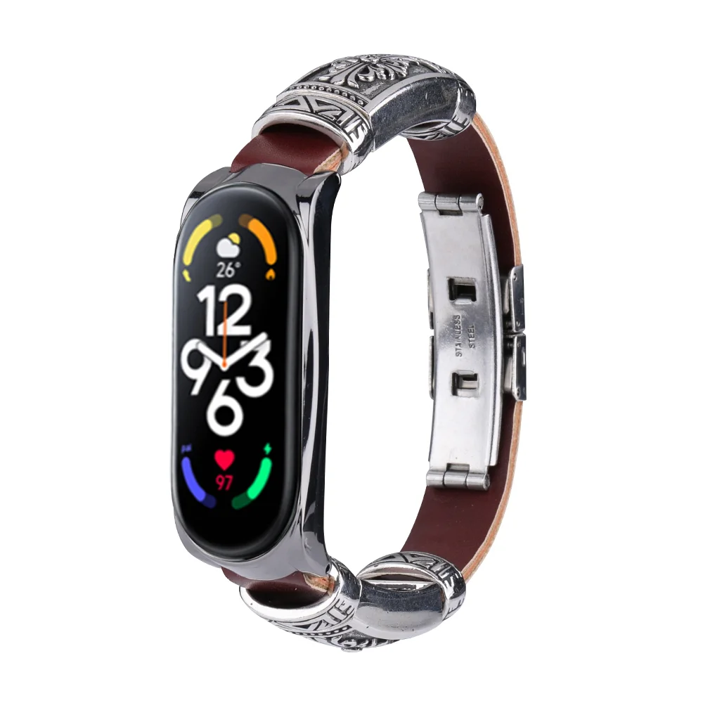 Bracelet Wristband for Mi Band 7 Strap Vintage Leather Bracelet for Mi Band 5 6 strap Accessories