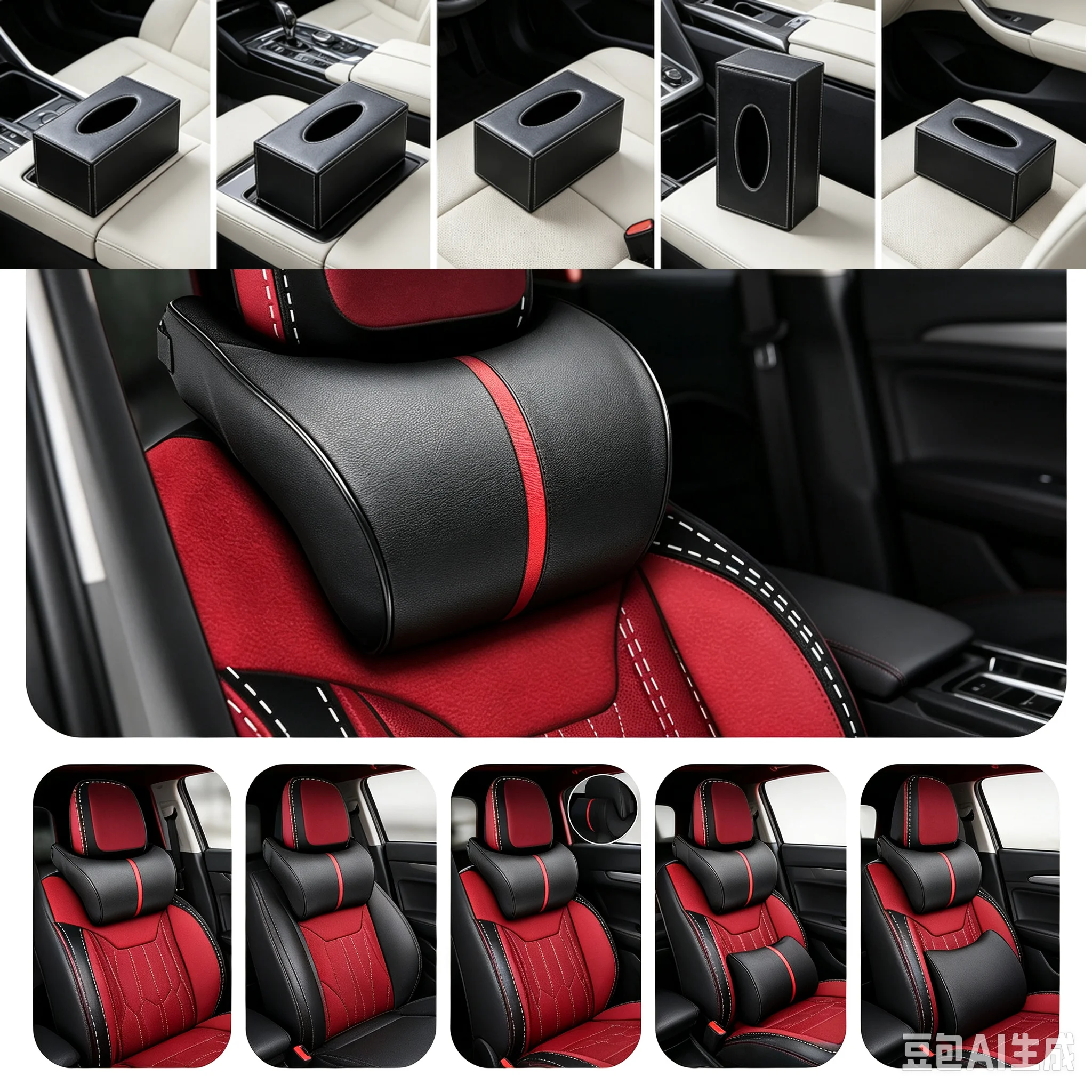 Car Pillow Leather Black Red Memory Cotton Headrest 18*28*10 cm Soft Stock Pillows