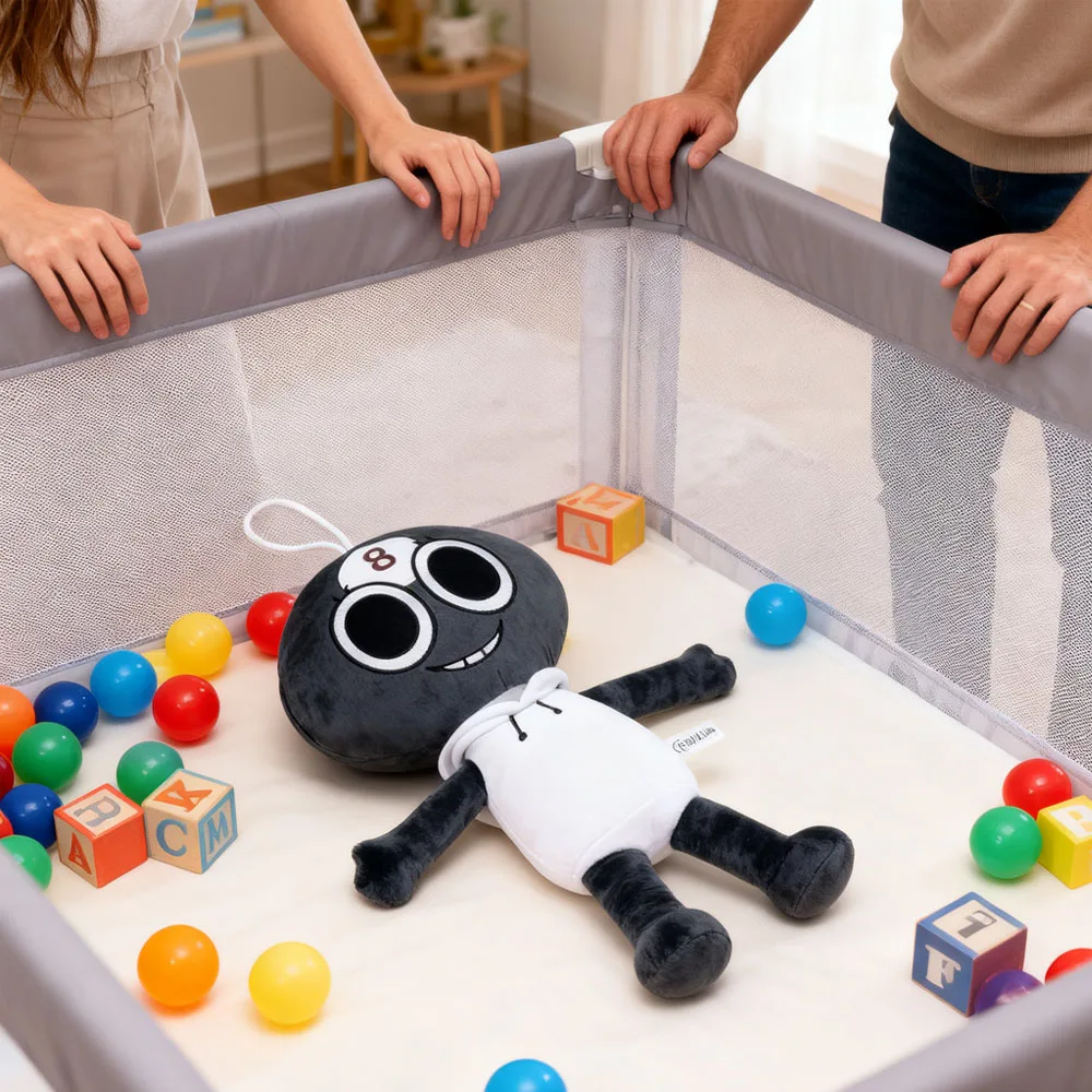 دمية كرتونية من القطيفة رقم 8، لعبة محشوة باللونين الأبيض والأسود مع عيون كبيرة، لعبة أطفال قطيفة ناعمة وتمثال قابل للجمع