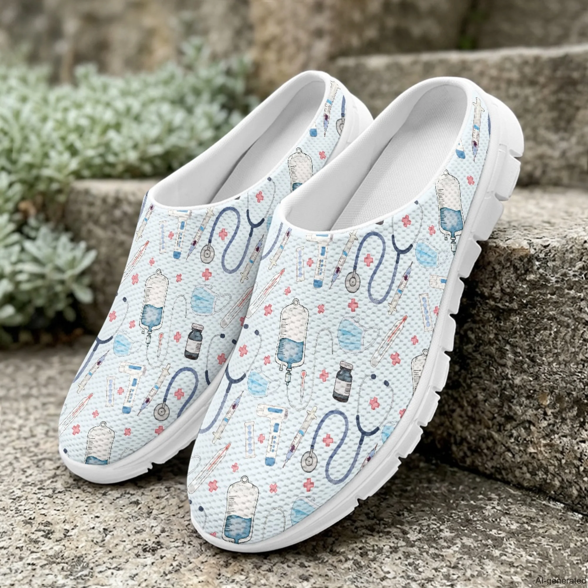 XIXIRIMIDO Casual Shoes Medical Pattern Nurse Shoes Versatile Sports Women's Slippers Breathable Mesh Men's Walking Shoes 35-48