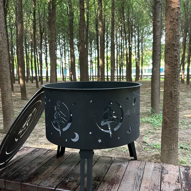 Simple Iron Fire Pit for Terrace Outdoor Heater Cage Stove Winter Wood Stove Round Outdoor Camping Barbecue Charcoal Braziers