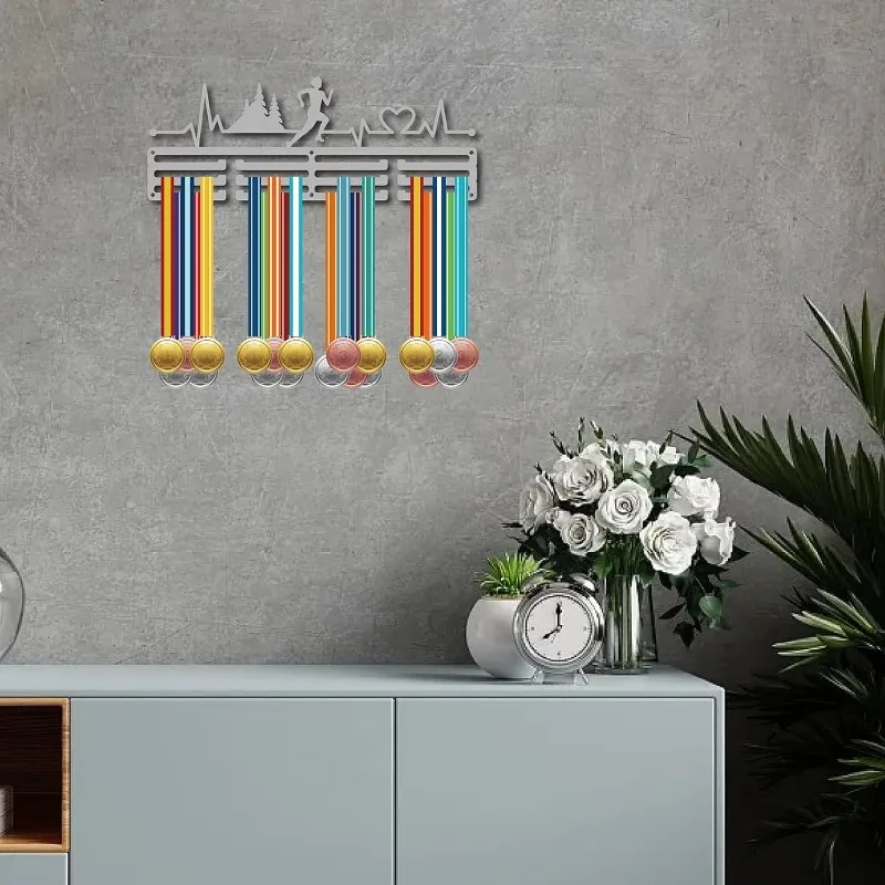 1pc Running Run Medal Hanger Display Medal Holder Rack Sports Meta lIron Wall Mount Decor over 60 Medals 15.7x5.9Inch