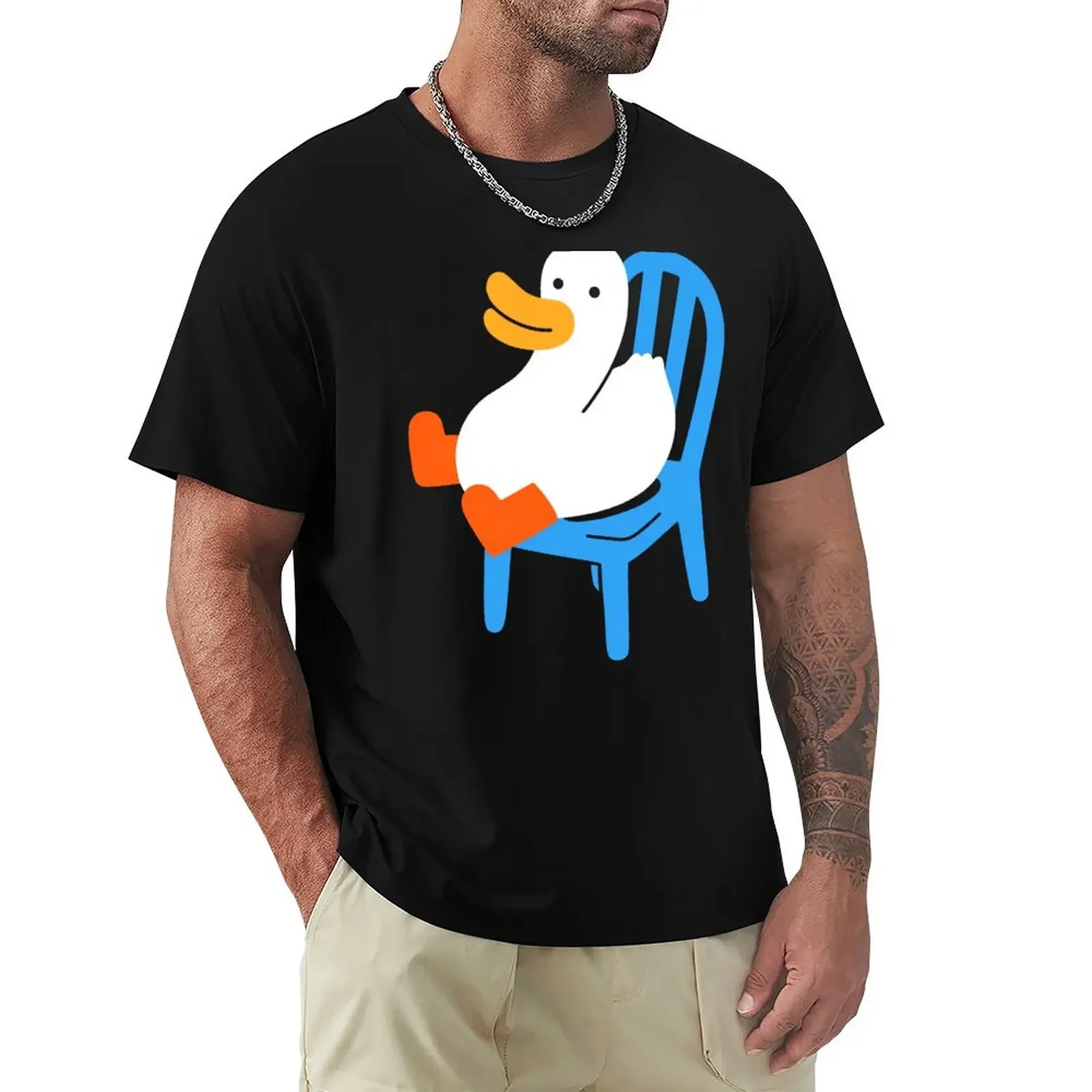 Duck Sitting in a Chair T-Shirt oversized graphic tee vintage anime men t shirts