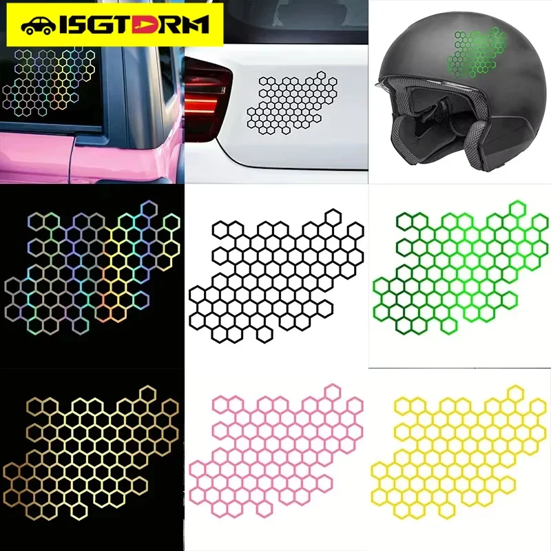 ISGTDRM Honeycomb Car Stickers for Auto Window Body Motorcycle Cool Modified Tail Lights Stickers Racing Helmet Vinyl Decals