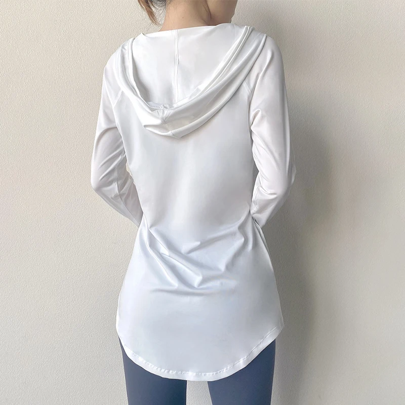 Long Sleeved Women Gym Clothing Solid Yoga Shirts V-neck Sports Top Fitness Hooded Tops Gym Training Shirts Female Sportswear