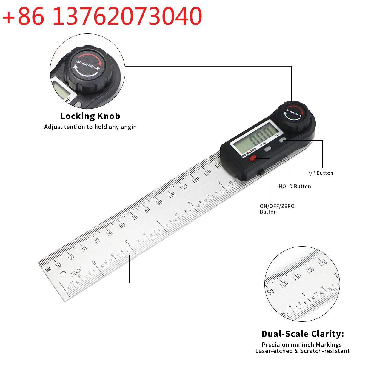 20 inch/500mm Digital Angle Finder,Stainless Steel Digital Protractor Angle Ruler Gonionmeter Angle Gauge