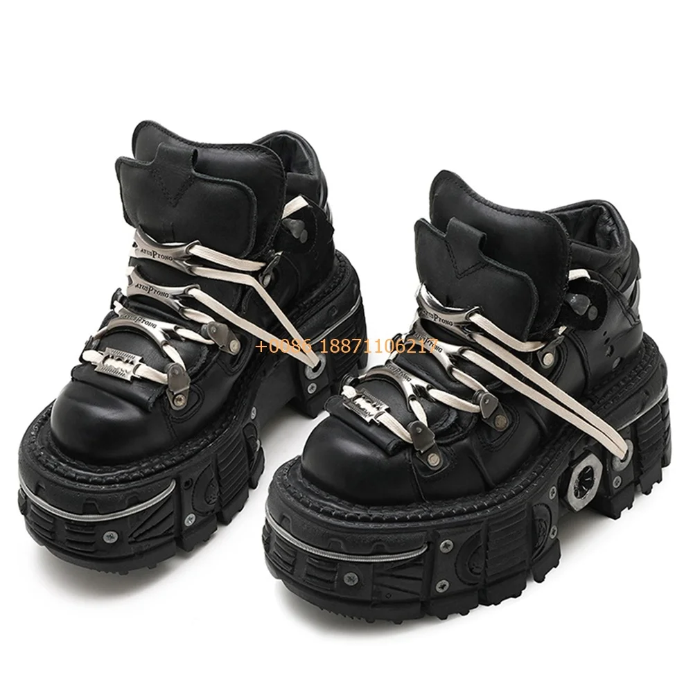 Cyberpunk Metal Rivet Short Boots Platform Round Toe Sports Casual Strappy Pumps Autumn Winter New Tank Sole Party Casual Boots