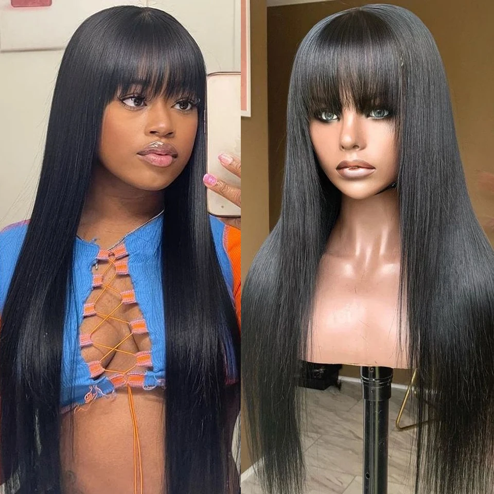 

Bone Straight Wig With Bangs Fringe 6X4 Lace Front Human Hair Wigs Brazilian On Sales Remy Glueless Middle Part Lace Wigs Cheap