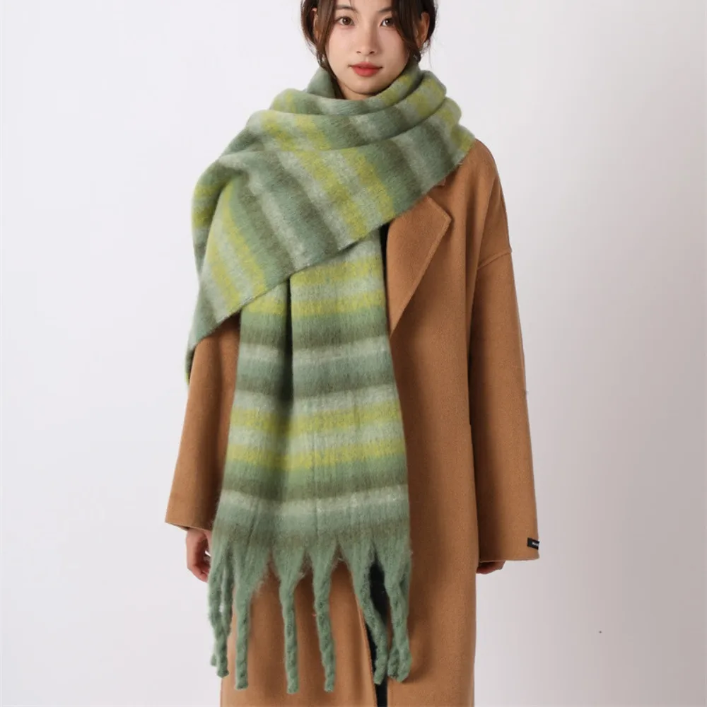 

Retro Mohair Plaid Wool Scarf Plush Thicken Winter Cashmere Scarves Warm Korean Style Long Shawl Women/Men