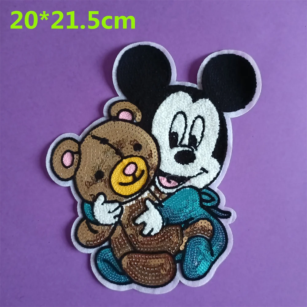 [1 Pcs ] Large Sequined Mickey Mouse Minnie Mouse Embroidered Patches for Children\'s Clothing Kids Boys Girls Clothes Stickers