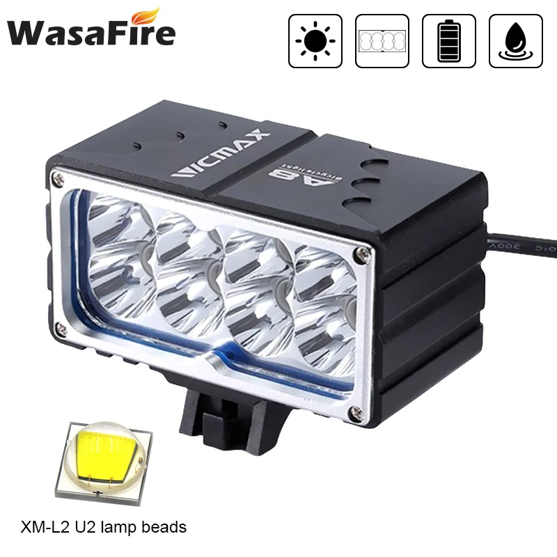 8x XM-L2 U2 LED Bicycle Light 7200 Lumens Bike Front Light MTB Flashlight Headlight Cycling Lantern+18650 Battery Pack+Charger