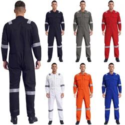 Adult Unisex Dustproof Dungarees Coveralls Cotton Work Overalls Reflective Multi-pocket Workshop Uniforms One-piece Jumpsuit