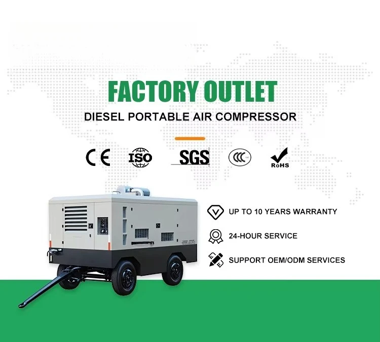 High Quality 0.7Mpa-2.5Mpa 3.2-34m³/min Mobile Mining Piston Diesel Driven Air Compressor Diesel Air Compressor