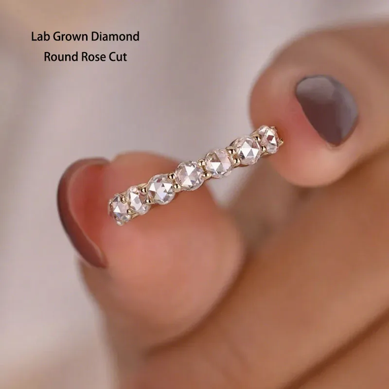 

0,75CT DEF/VS VVS круглая резка роз, лабораторная посадка, восемь бриллиантов, низкий набор колец, подходящие для мамы/сестры, ювелирные изделия на заказ