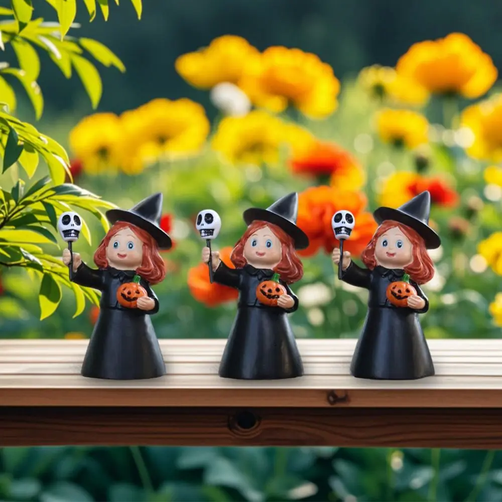

3Pcs Cute Halloween Witch Statue Creative Craft Halloween Witch Ornament Cartoon Funny Halloween Party Decoration Flowerpot