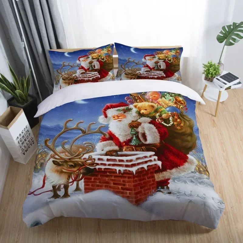 3D Printed Merry Christmas Bedding Set Queen/Twin/King Size  Christmas Decoration Home Bedclothes with Bedding Pillow