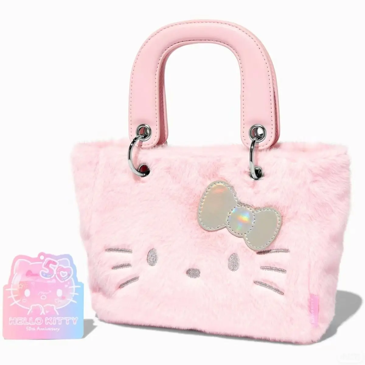 New Sanrio Hello Kitty 50th Anniversary Pink Plush Soft Tote Bag Cute Kitty Women\'s Plush Fuzzy Handle Bag