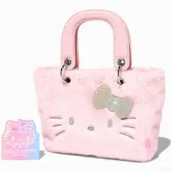 New Sanrio Hello Kitty 50th Anniversary Pink Plush Soft Tote Bag Cute Kitty Women's Plush Fuzzy Handle Bag