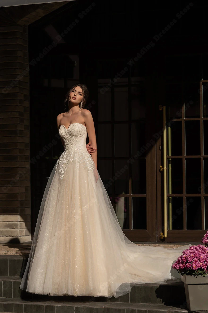 

Sweetheart Collar Wedding Dresses For Women Lace Appliques Bride Robes Mopping Length Banquet Vestidos De Novia Customized 2025