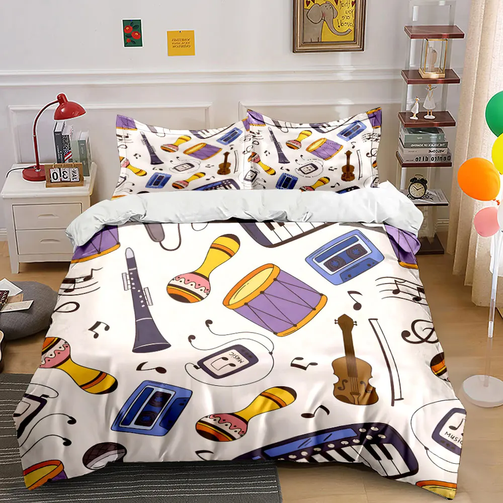Musical elements pattern Print Bedding Set 1 Duvet Cover 2 Pillowcases for Adult and Children Luxury Gift Full Size