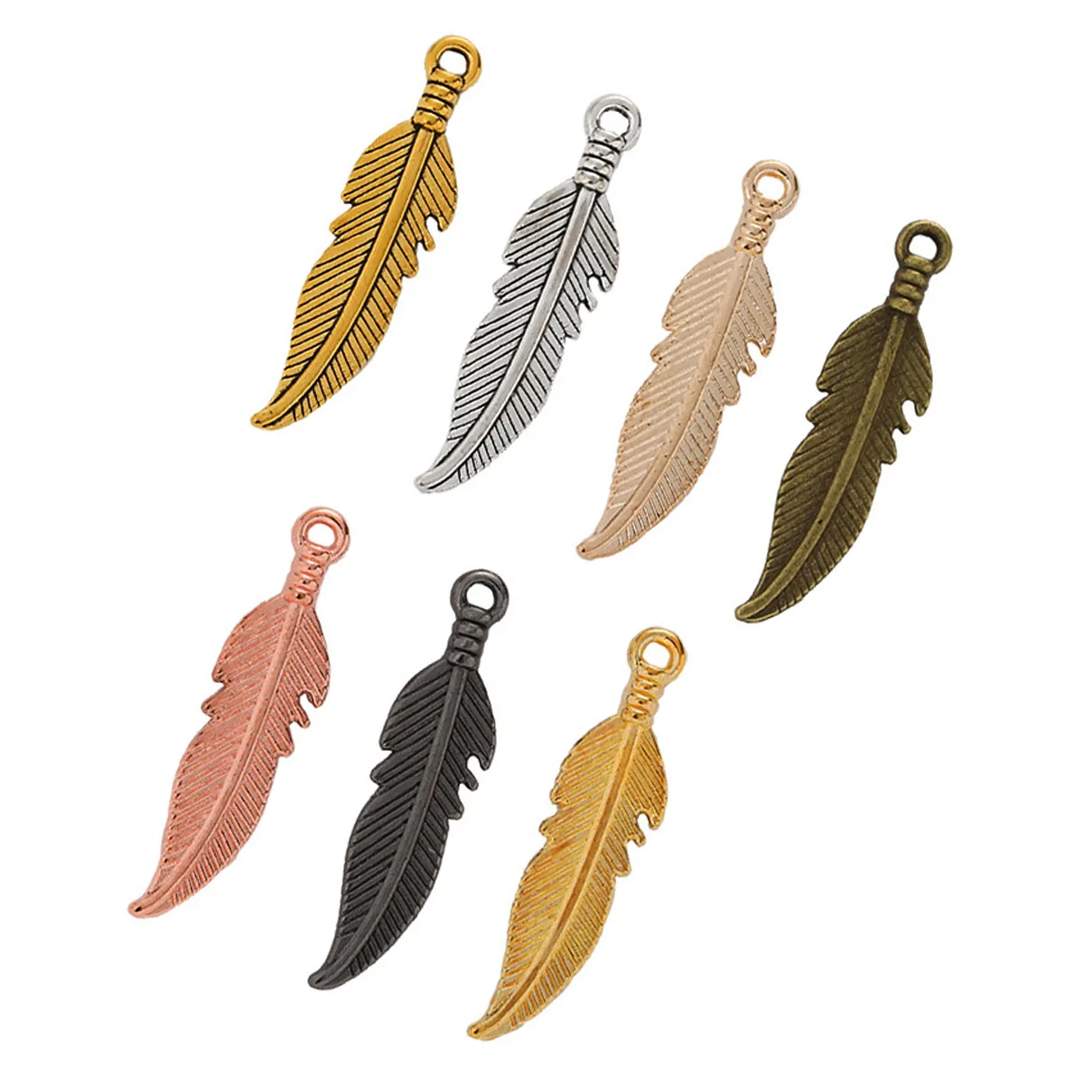 

1000Pcs Bronze Gold Silver Gunmetal Tone Feather Leaf Metal Pendants Jewelry DIY Charms Wholesale 27x7x2mm
