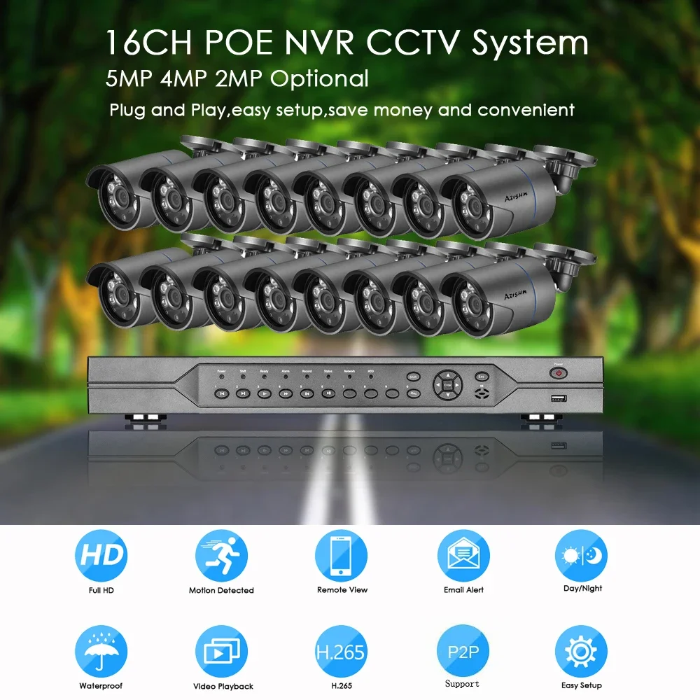 Gadinan CCTV Video Surveillance Kit 16CH 5MP NVR Security Monitor System HD Outdoor Camera PoE IP Camera Audio Recording