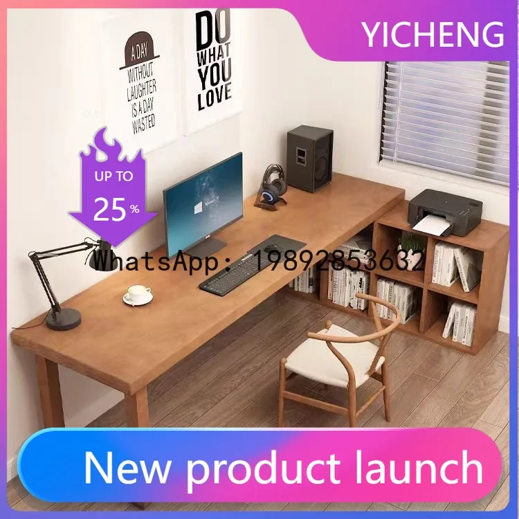 

PYJ Modern Simple All Solid Wood Corner Desk Bookcase Integrated Home Office Writing Desk