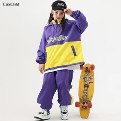 Boys and Girls' Hip Hop Contraste Jacket Set, Street Dance Calças, Jazz Pullovers, Joggers Roupas, Crianças Trajes legais, Crianças Streetwear