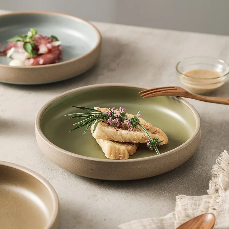 

1pcs Japanese Ceramic Plate Creative Retro Style Pasta Dish Deep Bowl Home Restaurant Tableware Safe Material Household