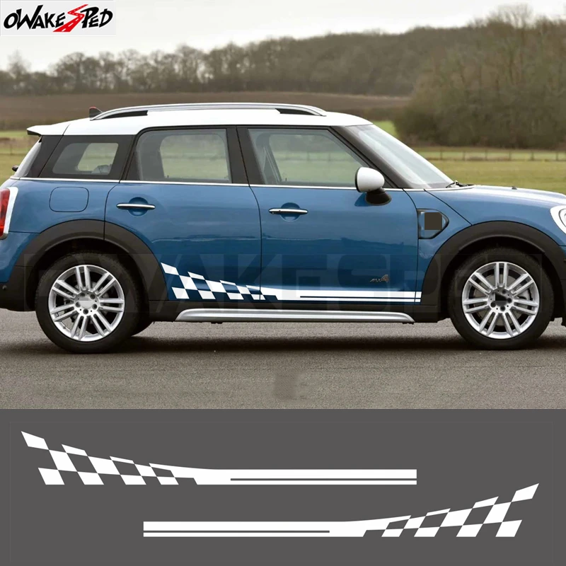 Checkered Flag Vinyl with Mini Cooper S JCW Clubman R50-R60 F54-F60 Countryman Car Side Skirt Decals Compatible