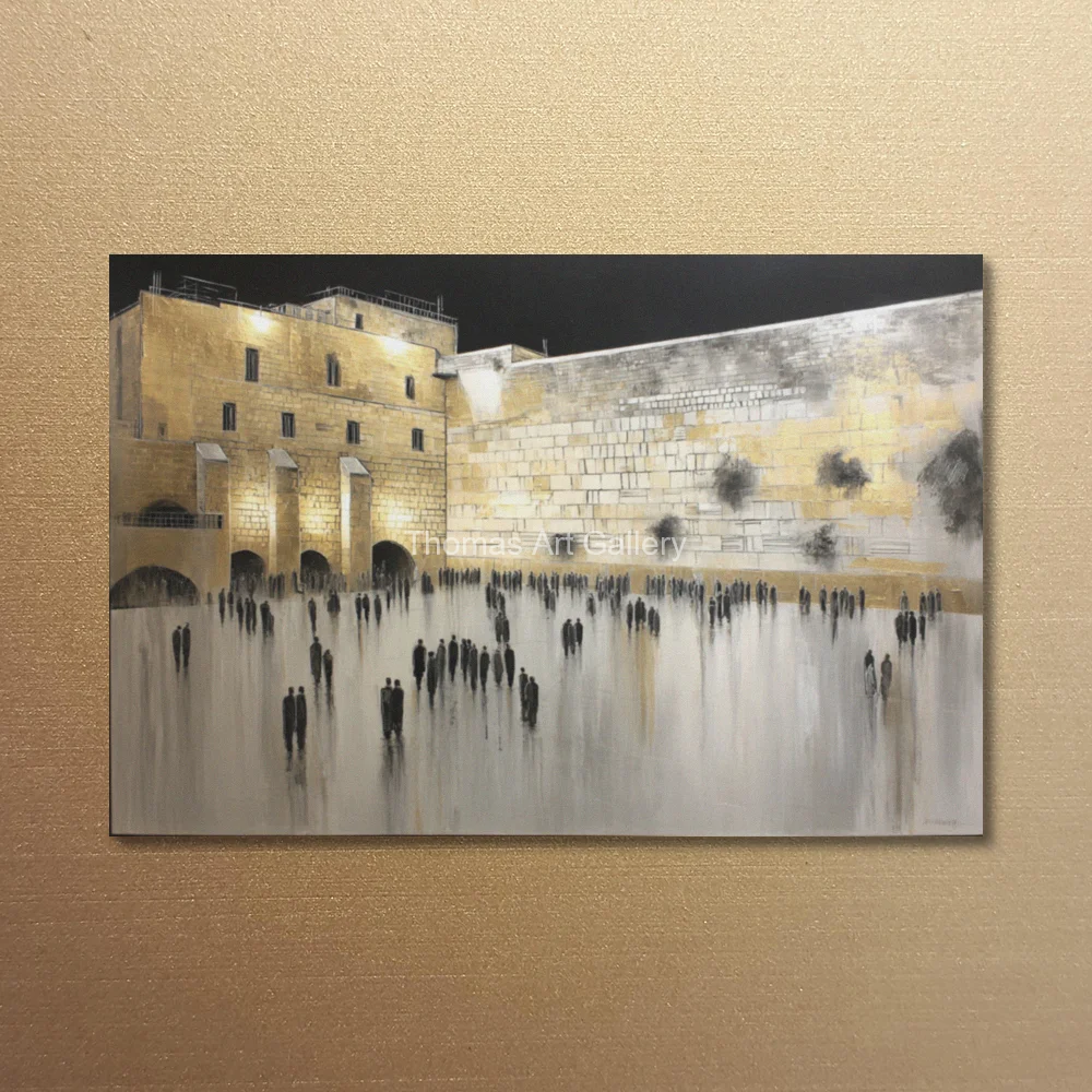 Panoramic Jerusalem Old City Canvas Art HD Print Holy Land Kotel Plaza Night Scenery Jewish Decor for Entryway Hallway Wall
