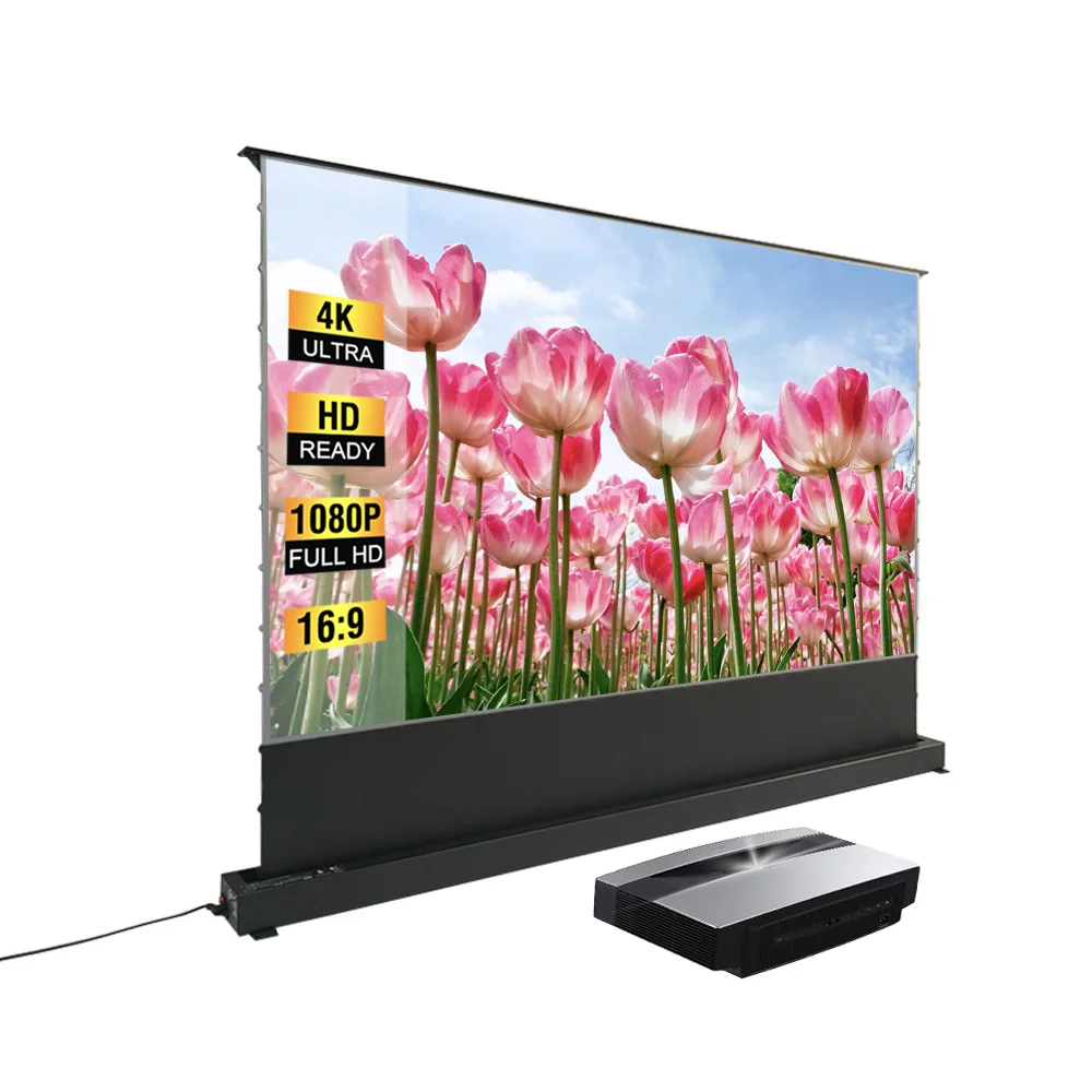 ALR 84 Inch CBSP Motorized Floor Rising Projection Screen Home Theater PET UST Projector Projector Screen for Projector