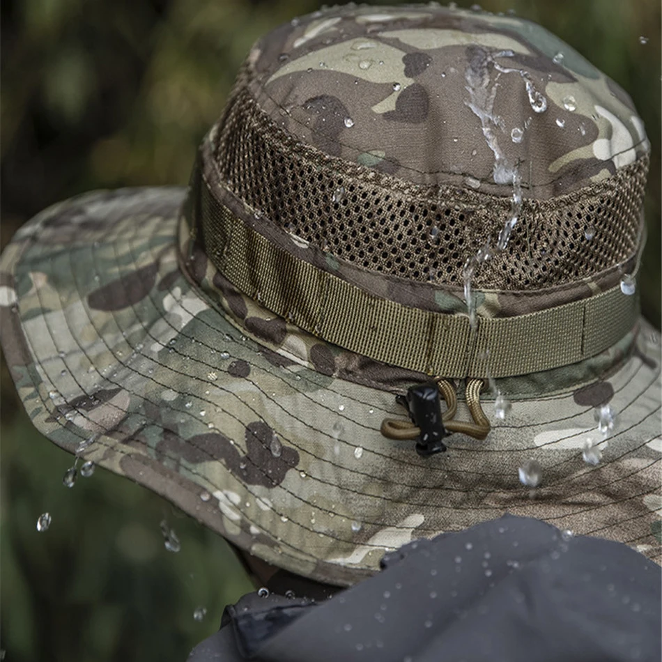 Summer Outdoor Mesh Breathable Waterproof Camouflage Hat Men\'s Sunshade Sunscreen Fishing Cap Army Fan Tactical Military Cap