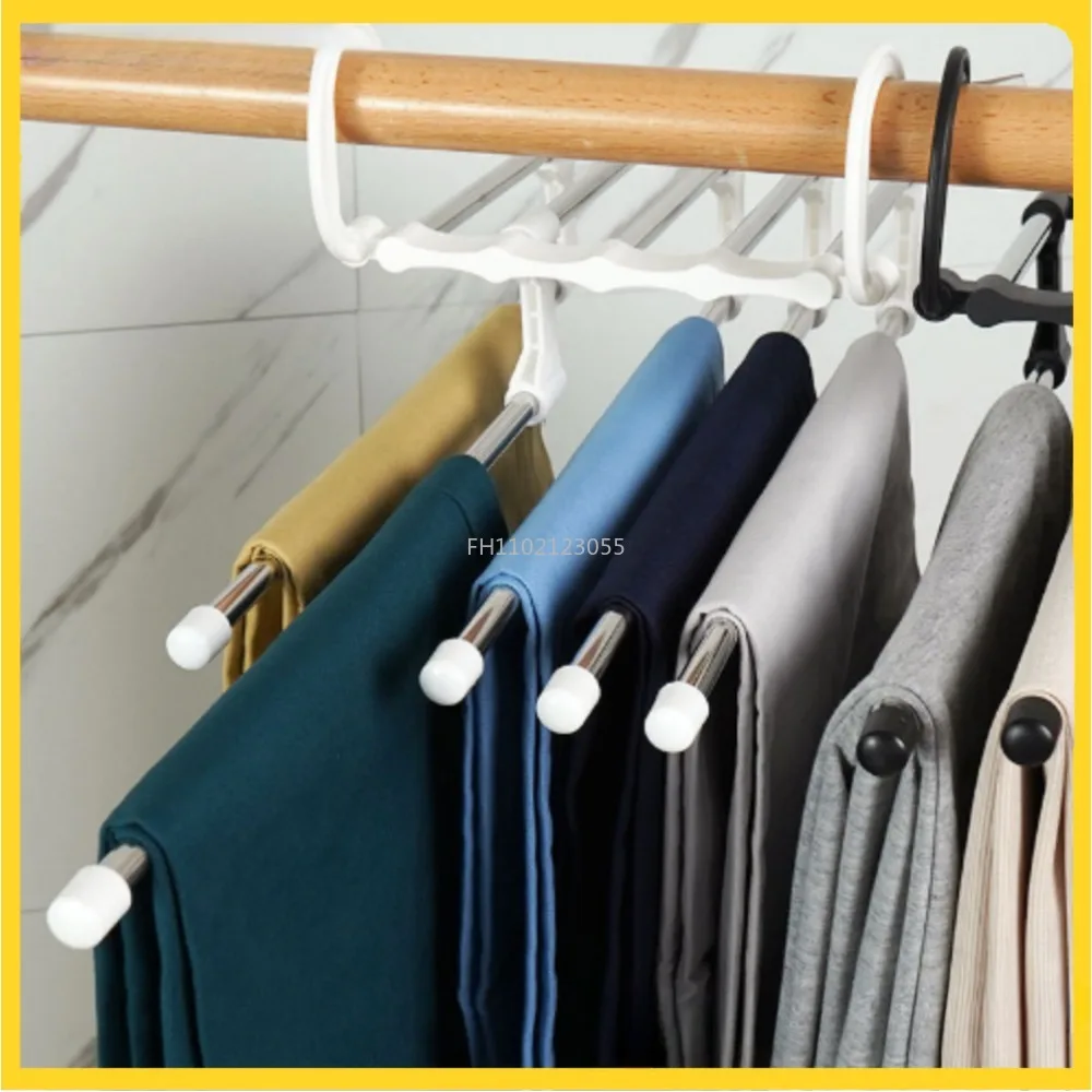 5 in 1 Multifunction Pant Rack towel Shelves Closet Organizer Stainless Steel Wardrobe Adjustable Magic Trouser Hangers storage