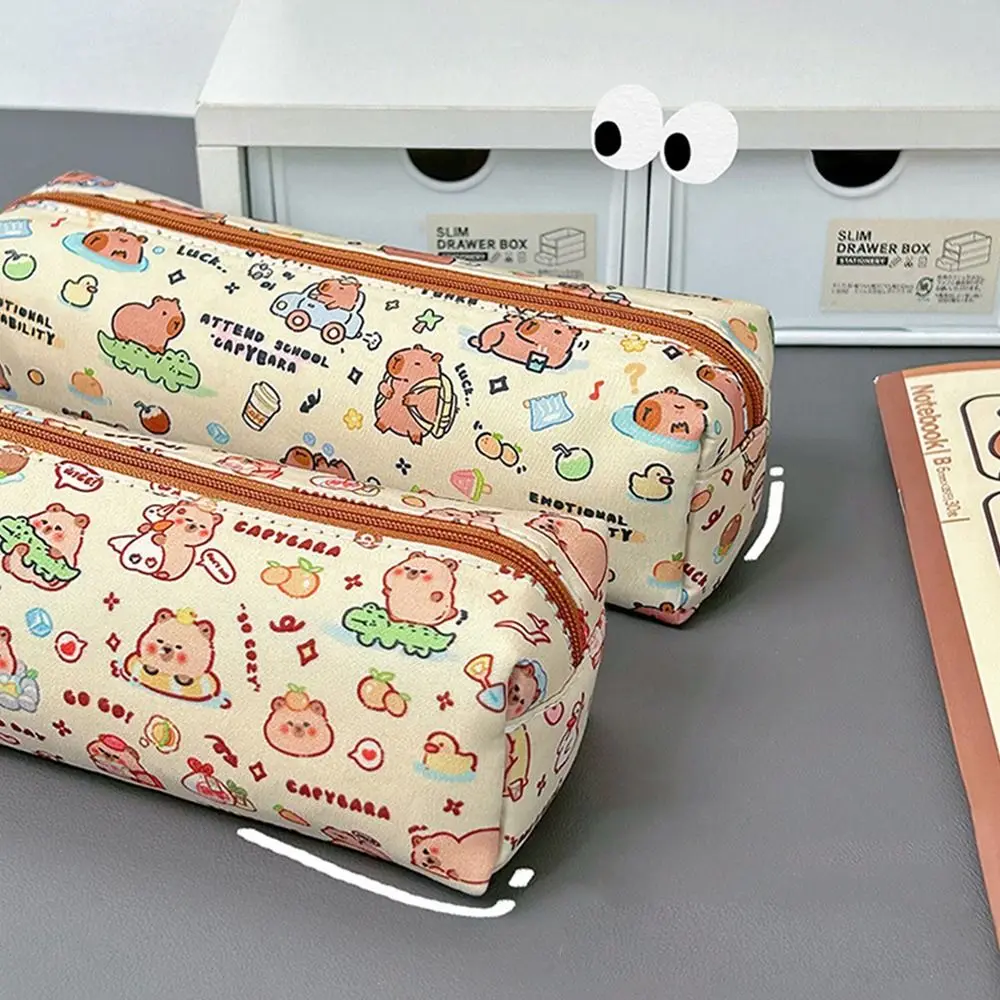 Large Capacity Capybara Pencil Bag New Cartoon Pattern Canvas Storage Bag with Handles Pen Box