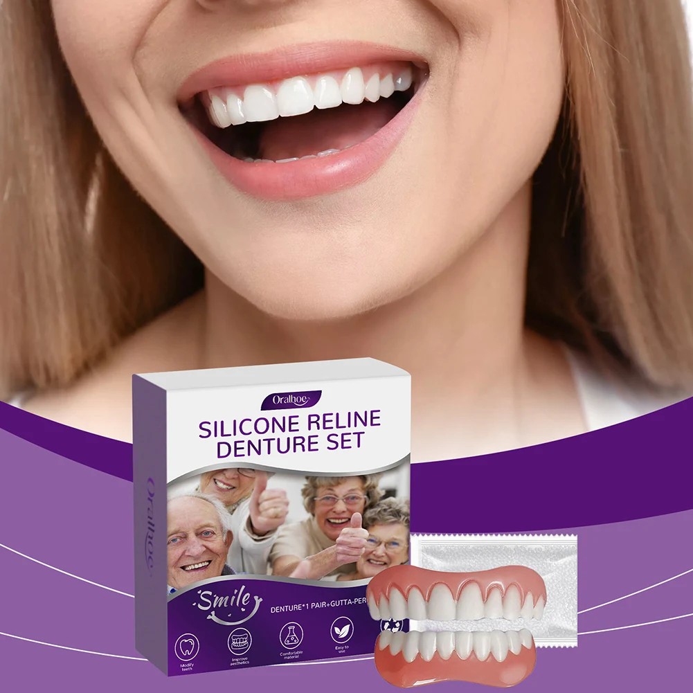 Silicone Denture Set Fit Temporary Orthodontic Teeth Dentures Fake Tooth Oral Hygiene Care Whitening Dentures Simulation Braces