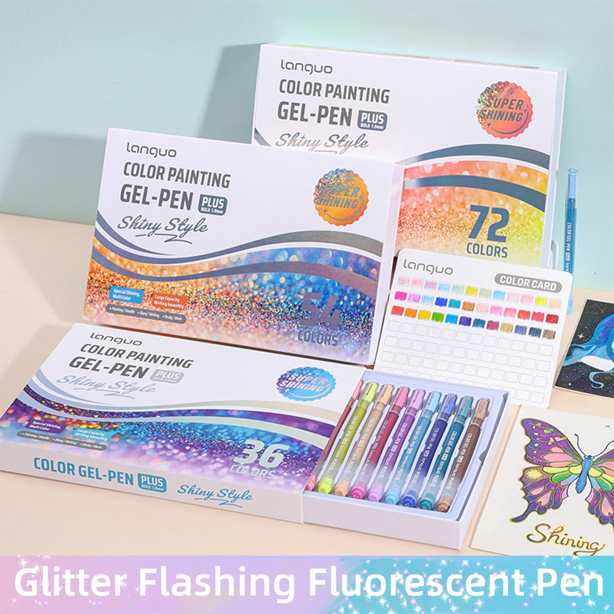 Multi-color 1.0mm Glitter Gel Pen Large Capacity Visible Ink Refills for Art Drawing Coloring Journaling School Stationery DIY H