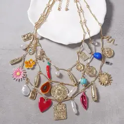 Cute Multi-Layer Snake Chili Flower Tassel Pendant Necklace