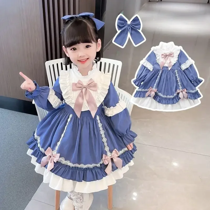 Girls Lolita  Cute Princess Dress New Children\'s Fashion Birthday Dresses Tutu Send Headpiece 3-15Y 2023