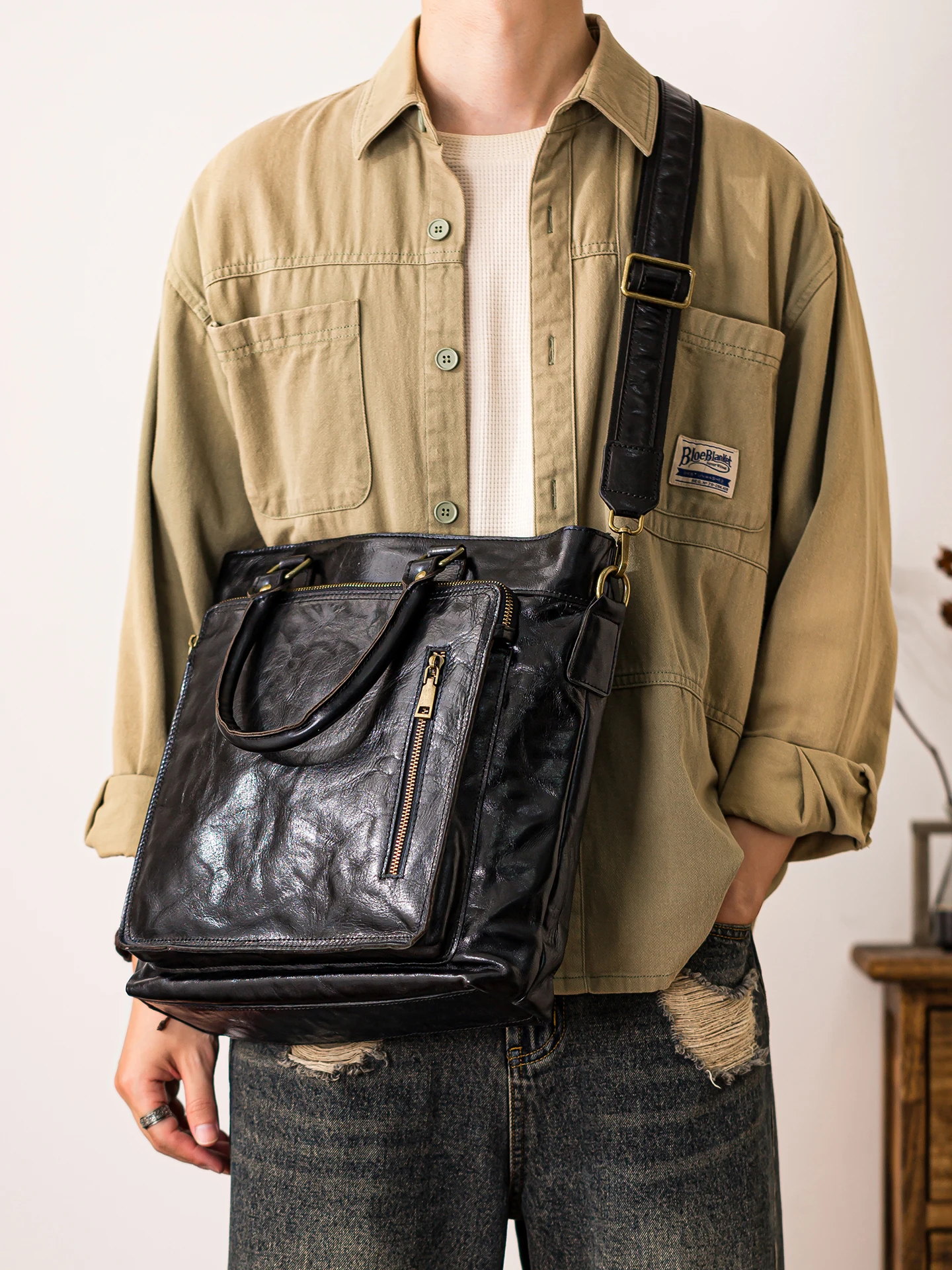 dagelijks werk echt leer heren zwarte handtas casual luxe echt rundleer A4 bestand messenger bag multifunctionele schoudertas