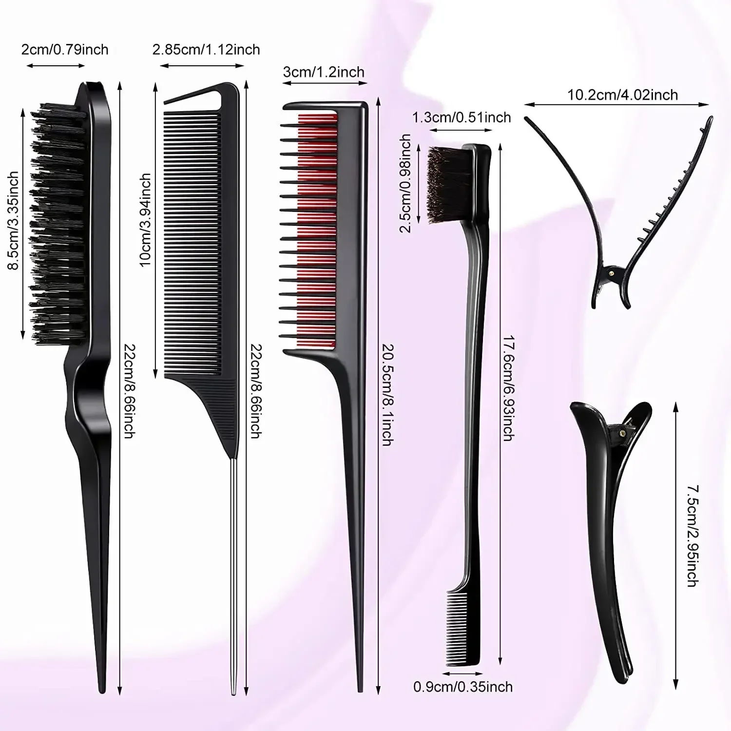 3-8pcs Hair Styling Comb Set Teasing Hair Brush Triple Teasing Comb Rat Tail Combs Edge Brush Hair Tail Tools Braid Tool Loop