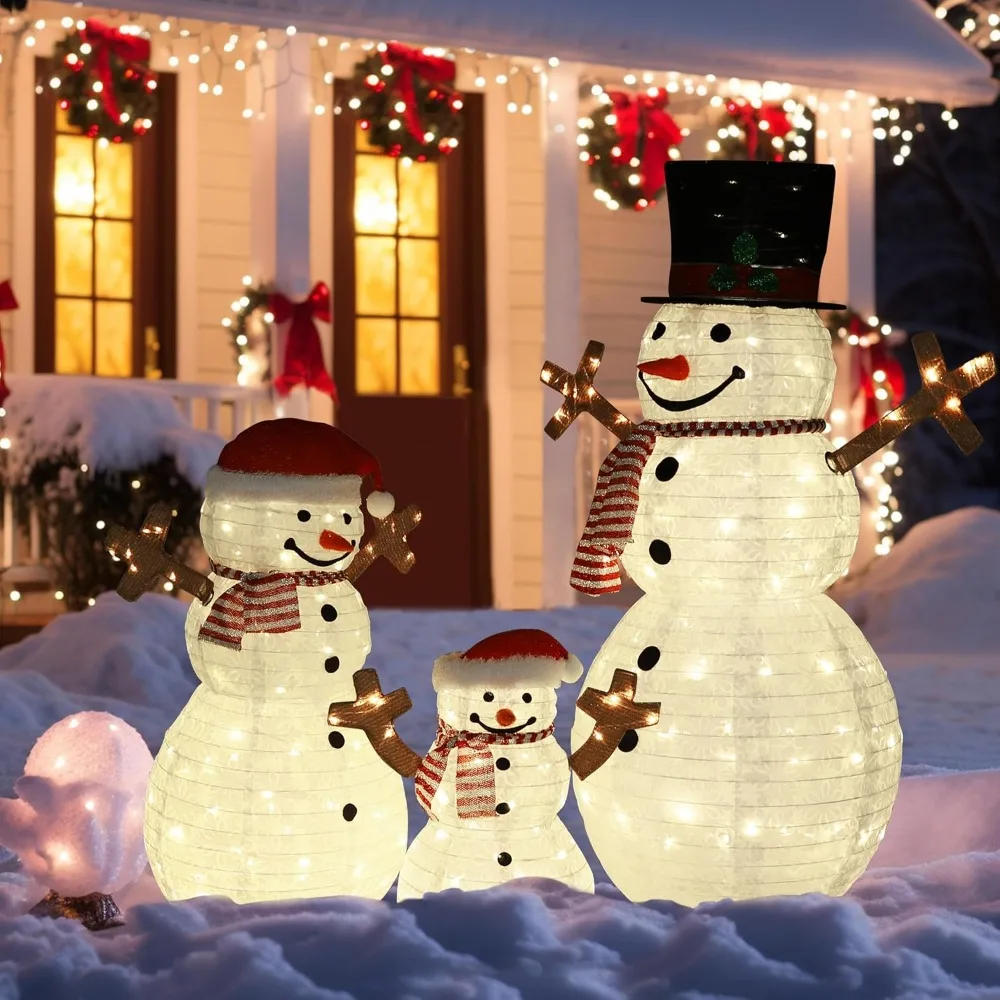 

Christmas Decorations Outdoor, Pop-Up Set of 3 Snowman Christmas Decorations Outdoor, Snowman Family with 270 LED Lights