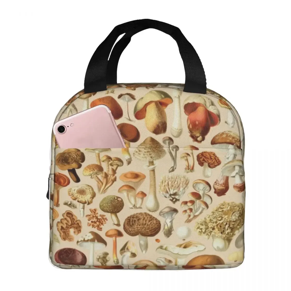 Vintage Mushroom Collection Lunch Bags Waterproof Insulated Oxford Cooler Thermal Picnic Tote for Women Kids