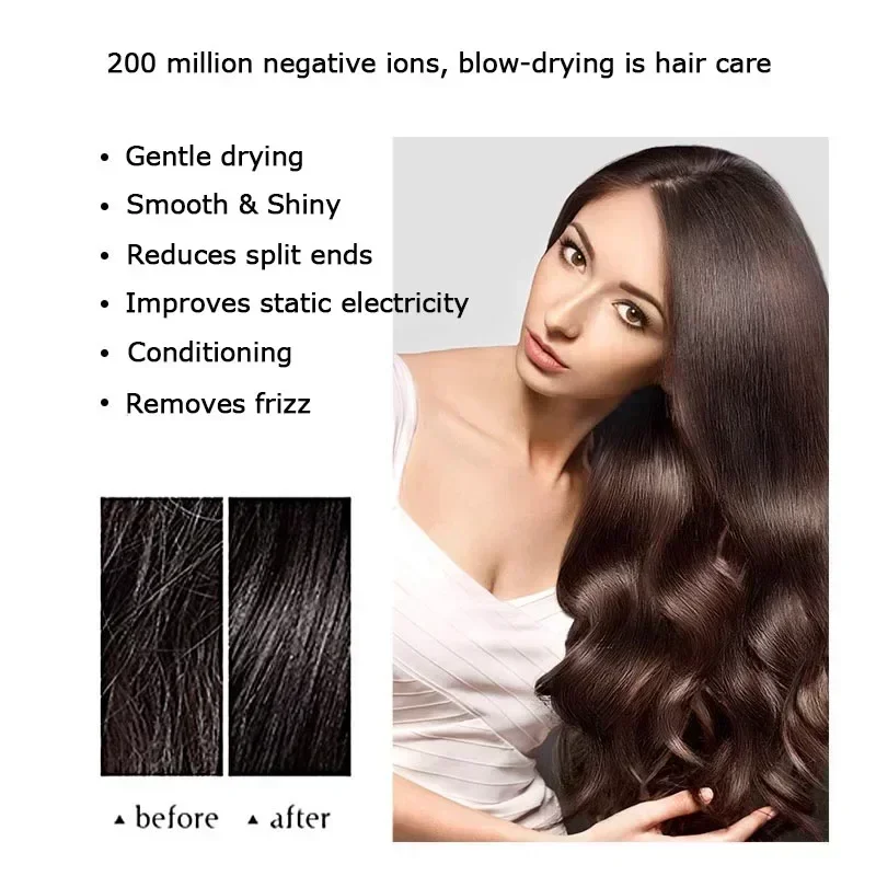 Profissional Folhoso Cabelo Secador, Negativo Lon Cabelo Cuidado, Casa Rápida, Poderoso Secador, Constante 200 Milhões Anion Sopro Secador, 2,7 m