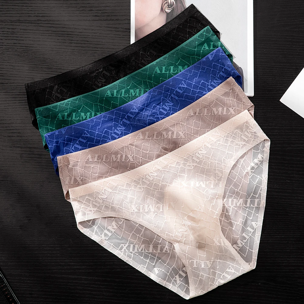 

Men Mesh Letter Print Briefs See-through Underwear Ultrathin High Cut Underpants Sexy Triangular Shorts Pants Underpant