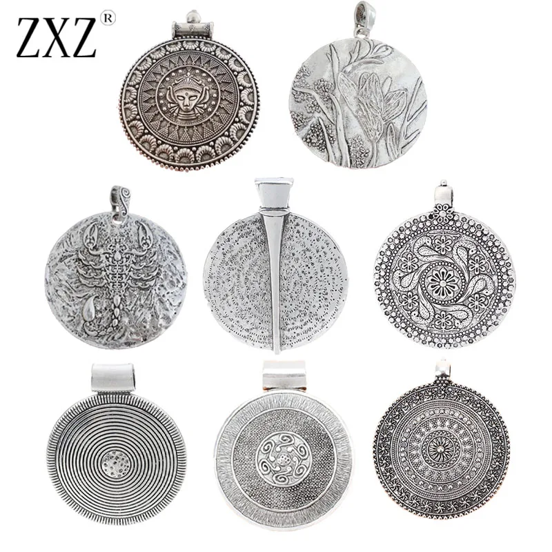 

2pcs Antique Silver Bohemia Large Carved Medallion Pendants for Necklace Jewelry Making Findings